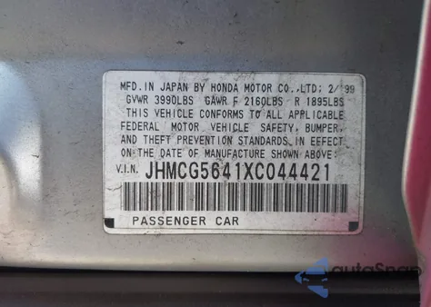 1999 Honda Accord Lx from USA, damaged, VIN JHMCG5641XC044421